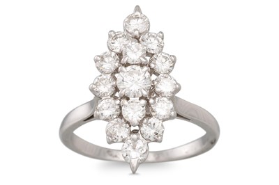 Lot 455 - A DIAMOND SET MARQUISE CLUSTER RING, set with...