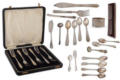 Lot 511 - A GEORGE V SILVER SET OF SIX CAKE FORKS,...