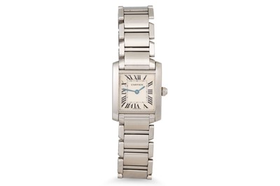 Lot 358 - A LADY'S STAINLESS STEEL CARTIER WRISTWATCH,...