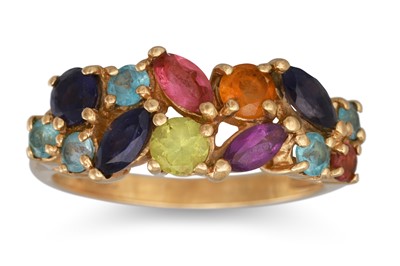 Lot 135 - A MULTI GEM SET RING, mounted in 9ct gold, size M