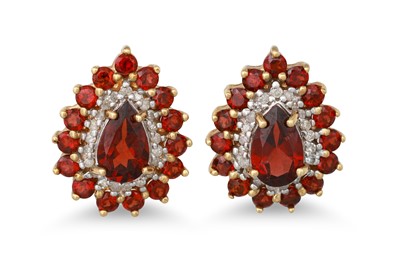 Lot 136 - A PAIR OF DIAMOND AND GARNET EARRINGS, of pear...