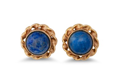 Lot 142 - A PAIR OF LAPIS LAZULI EARRINGS, mounted in...